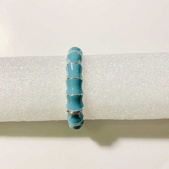 Premier Designs Wavy Blue Enamel Bamboo Hinged Bangle Bracelet - Picture 6 of 7